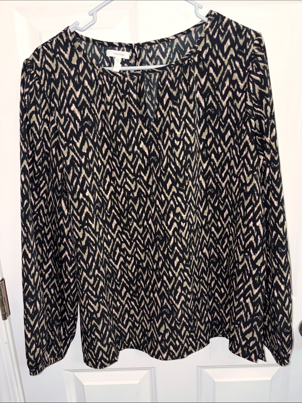 Maurice’s Black and Cream Zigzag Long-Sleeve Blouse